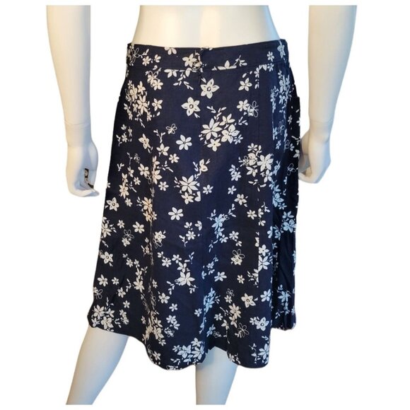 Christopher & Banks Womens Size 6 Blue Calf-Length Skirt with White Floral Patte - Picture 4 of 9